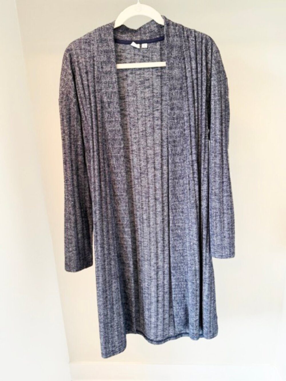 Gap navy blue ribbed marled duster open cardigan, Size Large Tall